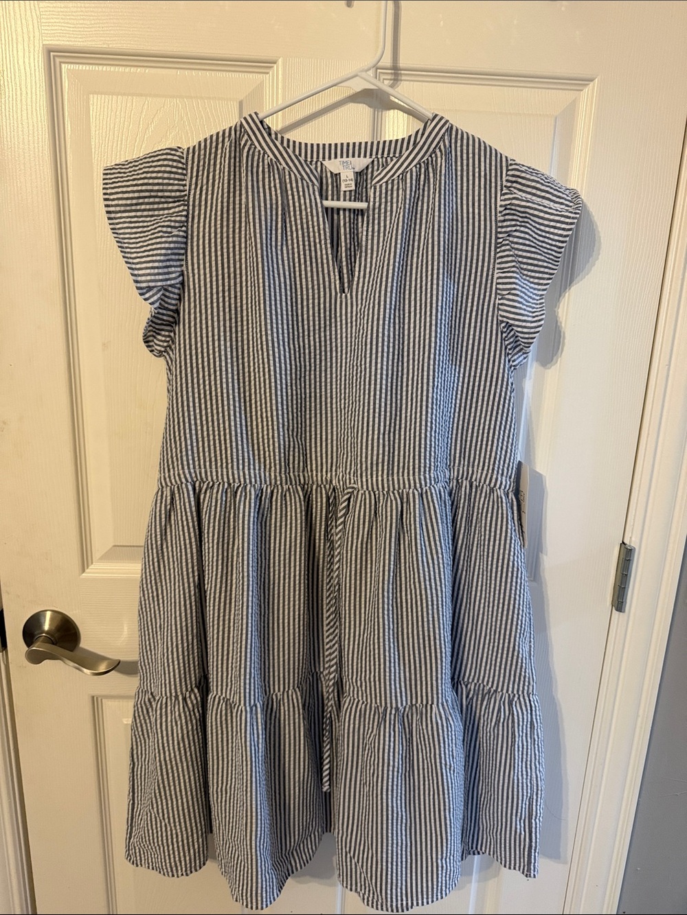 Time and Tru Blue and White Striped Tiered Casual Dress